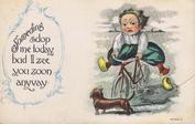 Everything Bicycles - : USA POSTMARKED c.1911 - The Bike is Going to be Stopped by the Dog (also the shoe came off): Post Cards-Antique