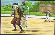 Everything Bicycles - : USA POSTMARKED 1906 - INJURED CYCLIST CARRYING HIS BROKEN-CRASHED BIKE: Post Cards-Antique