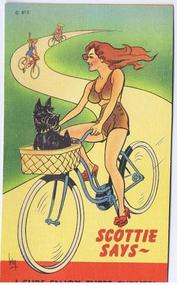 Everything Bicycles - : USA c.1950`s, SCOTTIE SAYS~I Sure Enjoy These Curves: Post Cards-Antique