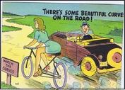 Everything Bicycles - : USA c.1950`s, THERE`S SOME BEAUTIFUL CURVES ON THE ROAD!: Post Cards-Antique