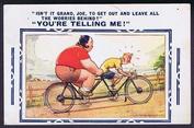 Everything Bicycles - : USA c.1960`s, TANDEM `LEAVING THE WORRIES BEHIND!`: Post Cards-Antique
