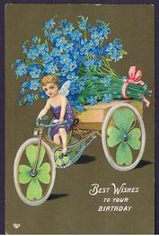 Everything Bicycles - : USA c.1910`s, TRICYCLE WITH BLUE FLOWERS-BEST WISHES TO YOUR BIRTHDAY: Post Cards-Antique