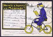 Everything Bicycles - : USA POSTMARKED 1905 HERE`s A HURRY UP MESSAGE!: Post Cards-Antique