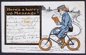 Everything Bicycles - : USA POSTMARKED 1906 HERE`s A HURRY UP MESSAGE!: Post Cards-Antique