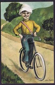 Everything Bicycles - : USA c.early 1900`s, #1 OF A 6 CARD SERIES - `DAD DOES THIS` (Riding No Handed): Post Cards-Antique